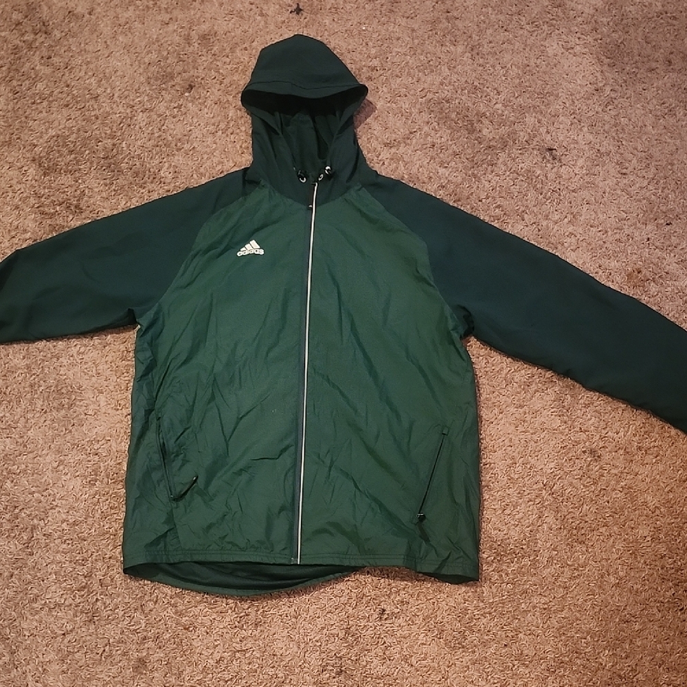 Adidas Men's Dark Green Hooded Windbreaker